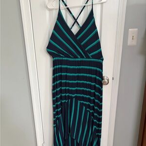 Michael Stars Navy and Teal Striped High-Low Dress